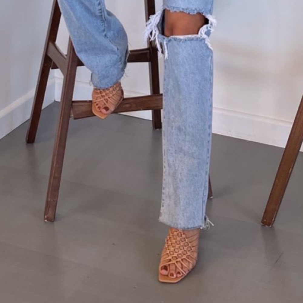Miss Lola Woven Tan Heeled Sandals